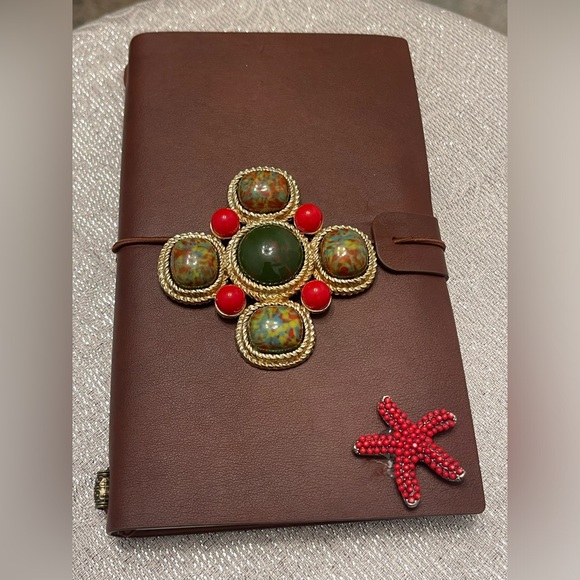 Handmade Accessories - Elegant Brown Leather Journal with Vintage pieces